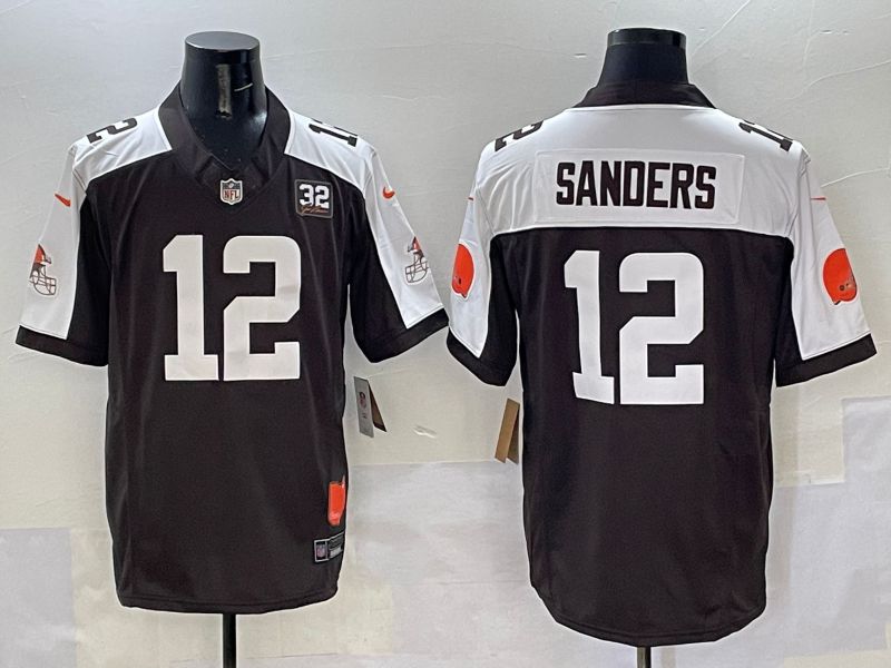Men 2025 Cleveland Browns #12 Sanders Brown white Throwback Three generations Nike Limited NFL Jersey style 2